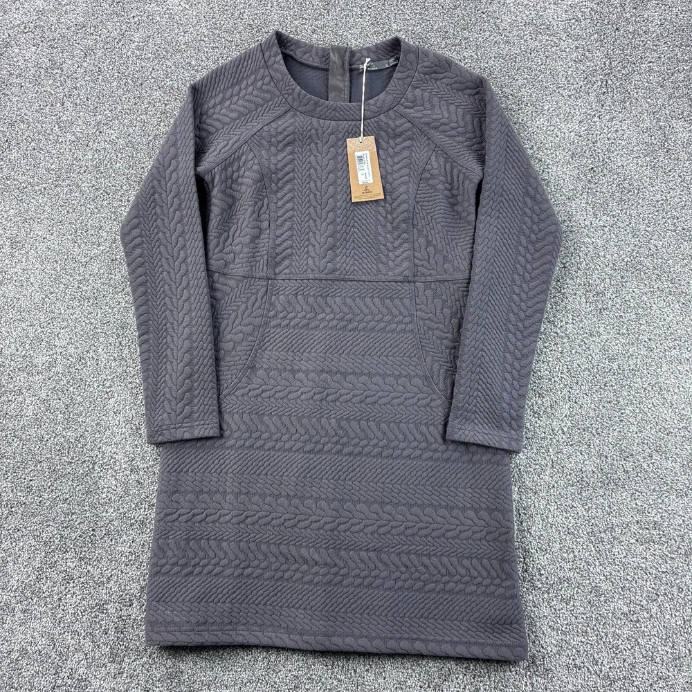 NWT Prana Muted Truffle Macee Dress Women's S Gray‎ Purple Midi Thick Textured Q